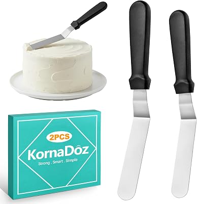 2-Piece Angled Icing Spatula Set 6 & 8, Stainless Steel Offset Spatulas with Ergonomic Handle for Effortless Cake Decorating & Frosting