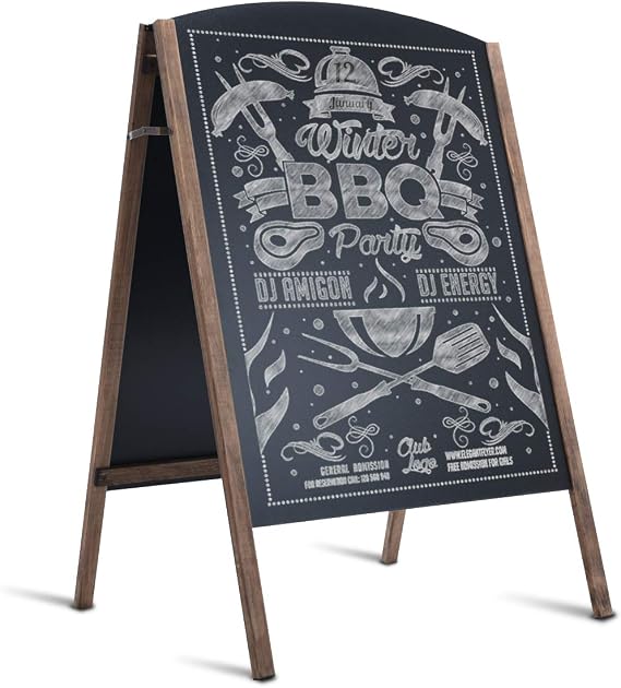 Tangkula 40 x 26 Inches A-Frame Chalkboard Sign, Rustic Wooden Double-Sided Standing Sidewalk Chalkboard Sign Sandwich Board, Ideal for Businesses Wedding Announcements & Events