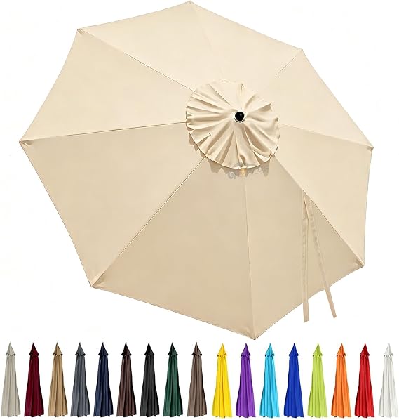 10ft Patio Umbrella Replacement Canopy 8 Ribs, Waterproof & Fade Resistant Market Umbrella Cover, Thickened Polyester Fabric for Backyard, Garden and Pool (Canopy Only) (Beige)