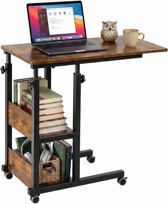 Side Table with Casters, Bedside Table, Elevating Type, Height Adjustable, Sofa Table, Compact Shape Table, Movable Night Table, Stylish, Width 31.5 x Depth 15.7 x Height 26.8 - 33.5 inches 80 x 40 x 68 - 85 cm