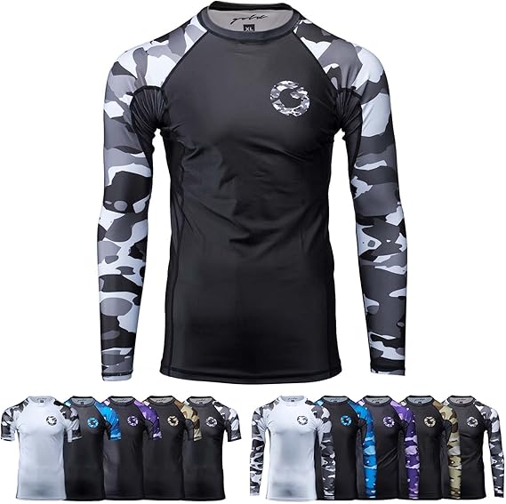 Gold BJJ Jiu Jitsu Rashguard - Camo Rash Guard Compression Shirt for No-Gi, Gi, MMA