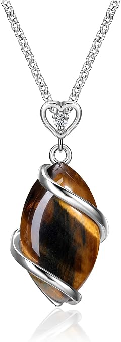 Jovivi Amethyst Rose Quartz Stone Necklace for Women Men, Full Wire Wrapped Natural Gemstone Reiki Healing Crystal Pendant Jewelry