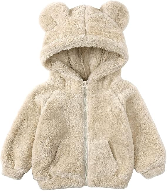Feidoog Toddler Boys Fleece Hooded Jacket Long Sleeve Zipper Thick Coat | Fleece&Polyester,Soft and Comfortable,3D bear ears hat,Hooded design,Thick Warm Jackets for 1-5T Boys