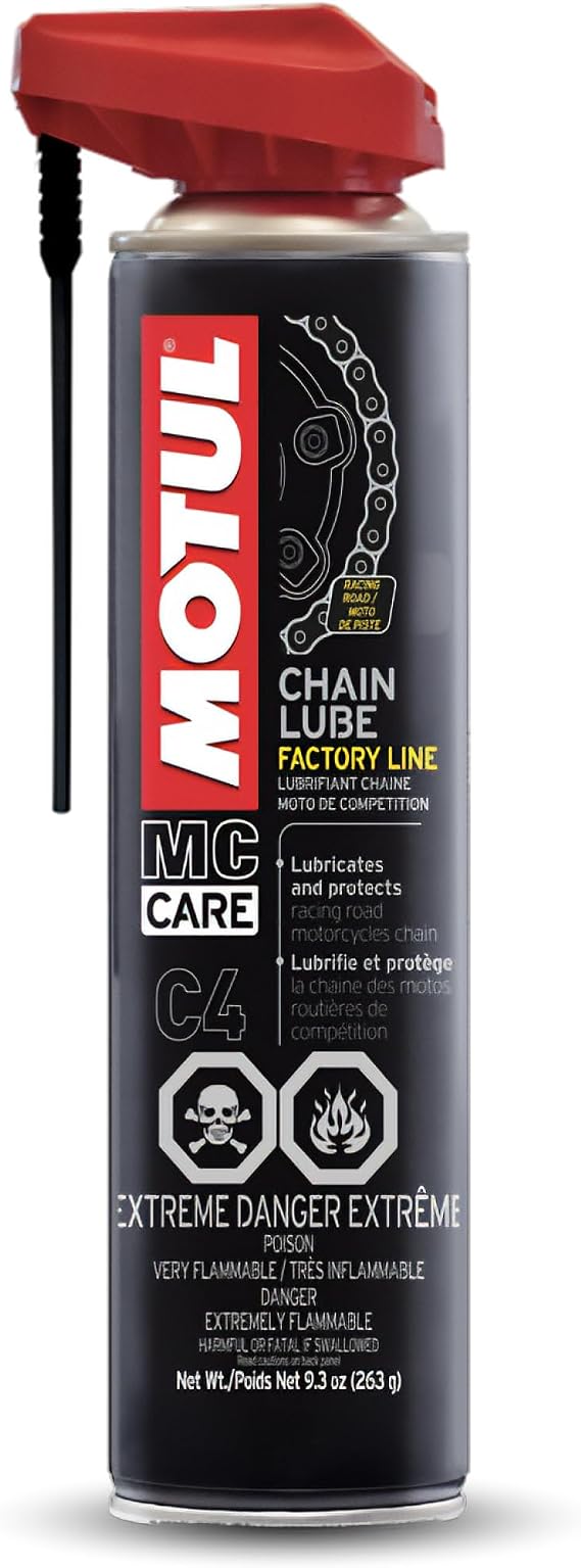 Motul MC Care C4 Chain Lube Factory Line Racing Motorcycle Chain Lubricant Spray, High Adhesion, O-Ring Safe, Anti-Wear & Corrosion Protection, 9.3 oz