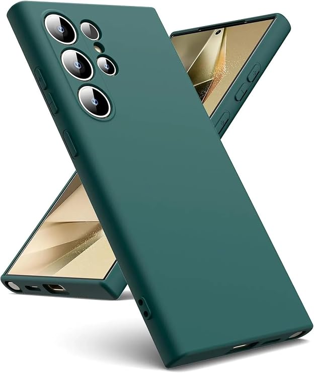 GGM GİYİM & AKSESUAR Samsung Galaxy S24 Ultra ile Uyumlu İçi Kadife Kamera Korumalı Lansman Silikon Kılıf İnce Yapılı Tam Koruma Sağlayan Kamera Korumalı Kılıf (Yeşil)