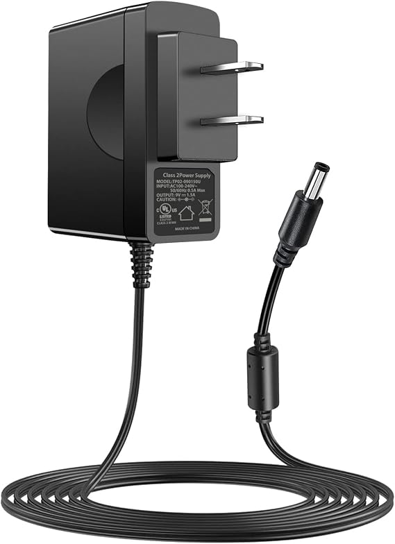 Guitar Pedal Power Supply, 9V 1A Adapter with Center Negative DC Plug.