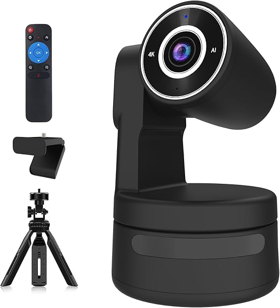 Tiny 4K PTZ Webcam HDR 12.8" Sensor Auto-Tracking Gesture Control Built-in Pickup Support USB Audio and Video Output, PTZ Webcam for Online Meetings, Online Chats, Online Classes, Live Streaming, etc.