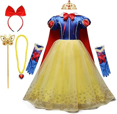 REXREII Girls Princess Snow White Costume Fancy Dress Halloween Christmas Party Birthday Evening Gown wAccessories