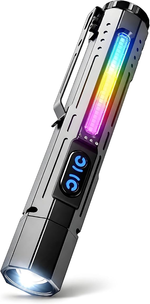 Rechargeable EDC Flashlight, Powerful RGB LED Flashights, High Lumens Portable Adjustable Focus, Waterproof Multi-Mode Magnetic Flashlight for Working, Camping, Car Repair, Home, Emergency