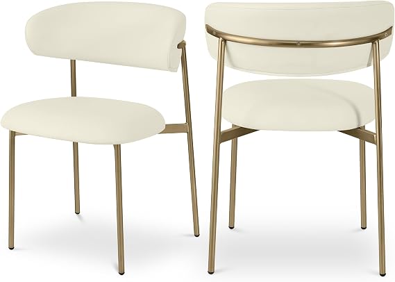 Meridian Furniture 759Cream-C Lupita Collection Modern | Contemporary Dining Chair with Soft Cream Vegan Leather, Brushed Gold Metal Frame, 21.5" W x 23" D x 31.5" H, Cream, Set of 2