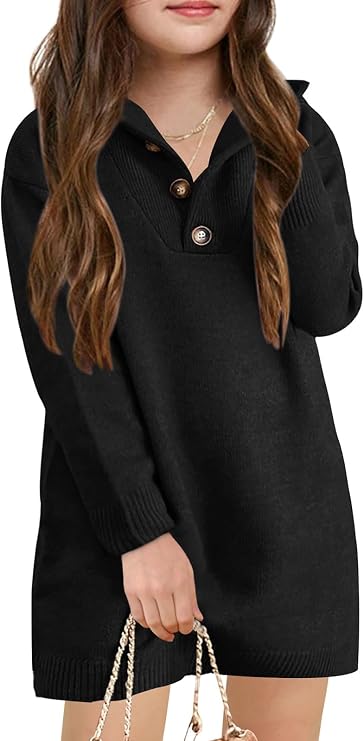 Meikulo Girls Sweater Dress Kids Knitted Button Pullover Dresses 5-14 Years