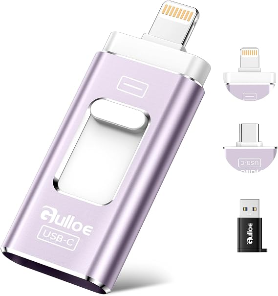 Gulloe 256GB Dual Interface Flash Drive for Phone Storage Photos Videos, Phone USB Backup External Photo Memory Stick - No App Required, Compatible with iPhone, iPad, Android & PC (Light Purple)