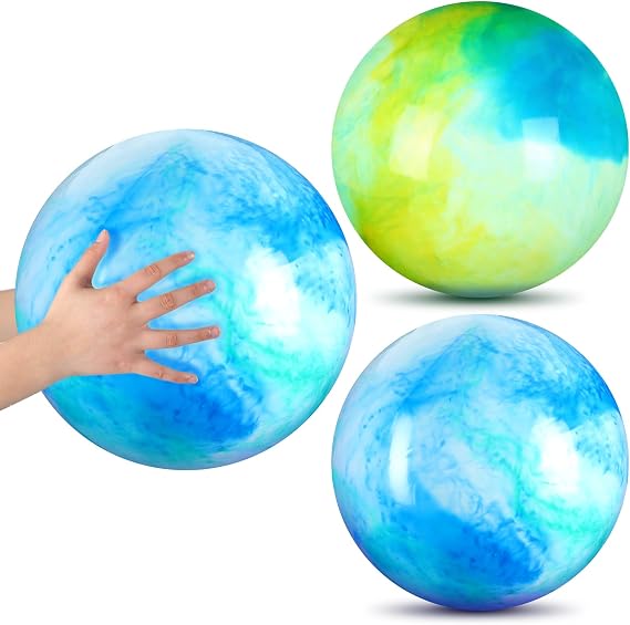 Deekin 2 Pcs 15 Inches Bouncy Ball for Kids, Marbleized Blue and Green
