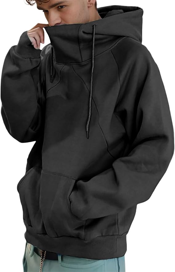 Alalaso Ninja Hoodie Men Double Neckline Cotton Hip Hop Hoodie Windproof Warm Japanese Oversized Hoodie Sweatshirts for Men