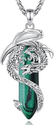 AEONSLOVE Dragon & Phoenix Necklace with Healing Crystal AmethystObsidianTurquoiseLapis LazuliMalachiteClear QuartzRose QuartzCarnelian Crystal Jewelry Gifts for Women Men
