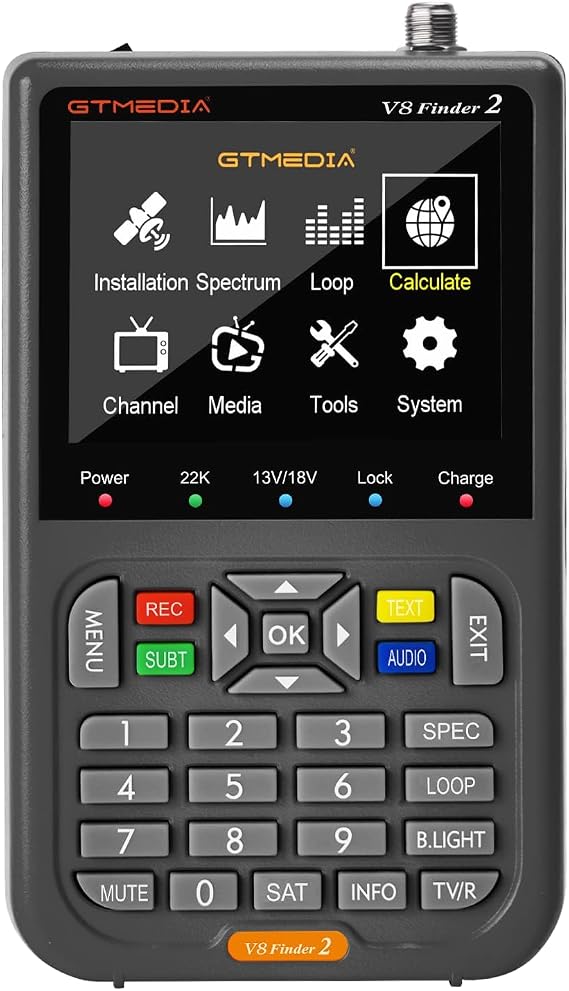 GT Media V8 FINDER2 Digital Satellite Finder and Signal Meter DVB-S/S2 H.264 HD 1080P with 7.4 V/4000 mAh 3.5-inch LCD Display, Ideal for Satellite Antenna Alignment