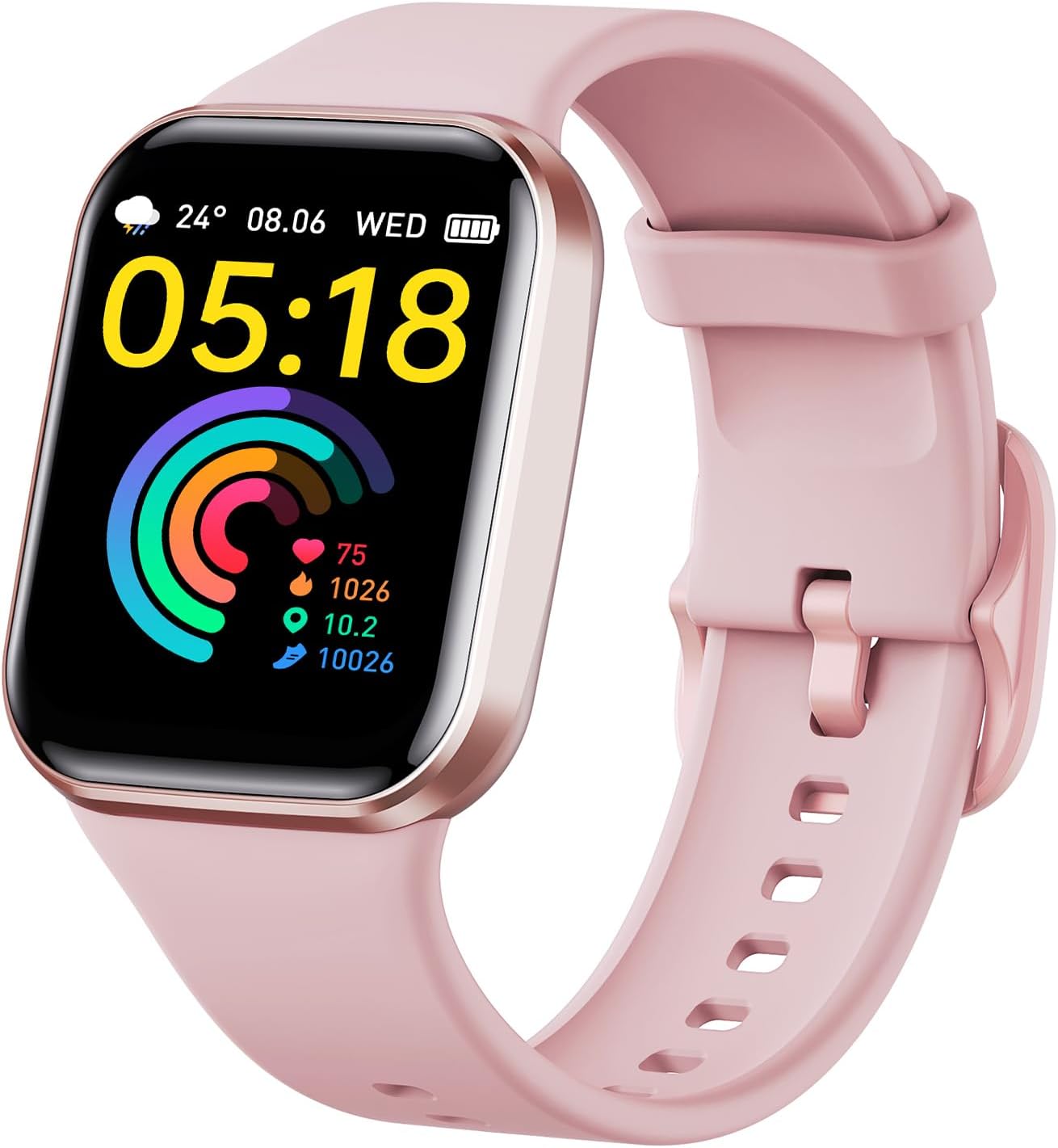 Smart Watch for Men Women, 1.69 Large HD Screen Smartwatches, 25 Sports Mode Smart Watches, IP67 Waterproof Activity Tracker, Fitness Watch with Heart Rate Sleep Monitor, CalorieStep Counter, Pink