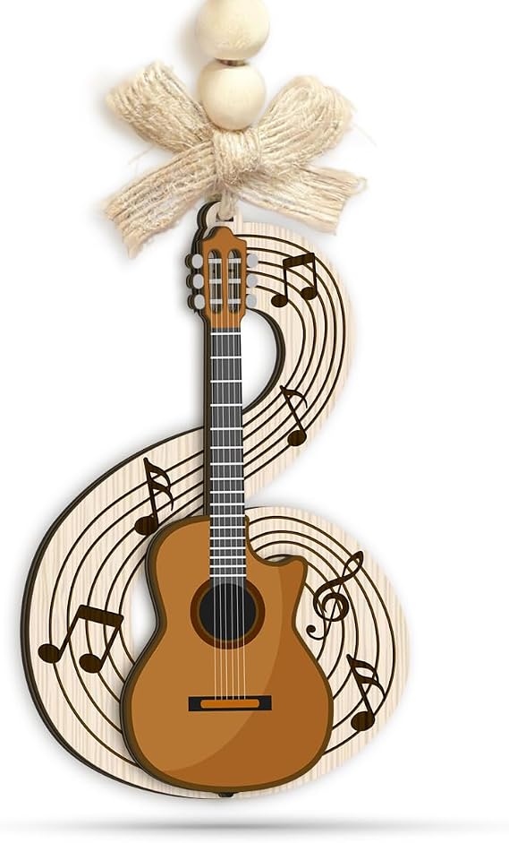 Guitar Christmas Ornament - 2 Layer Wooden Music Ornament for Holiday, Classic Gift for Guitarists, Guitar Band, School Club, Music Teachers