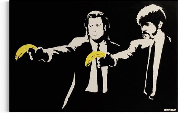 Canvastoria Banksy Pulp Fiction Canvas Wall Art | Iconic Urban Street Art Print | Quentin Tarantino Film-Inspired Poster | Graffiti-Style Wall Decor for Home, Office, or Man Cave
