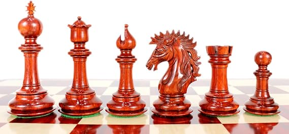House of Chess - Bud Rosewood/Boxwood Chess Pieces Encore Staunton 4.5" (114 mm) 2 Extra Queens Triple Weighted