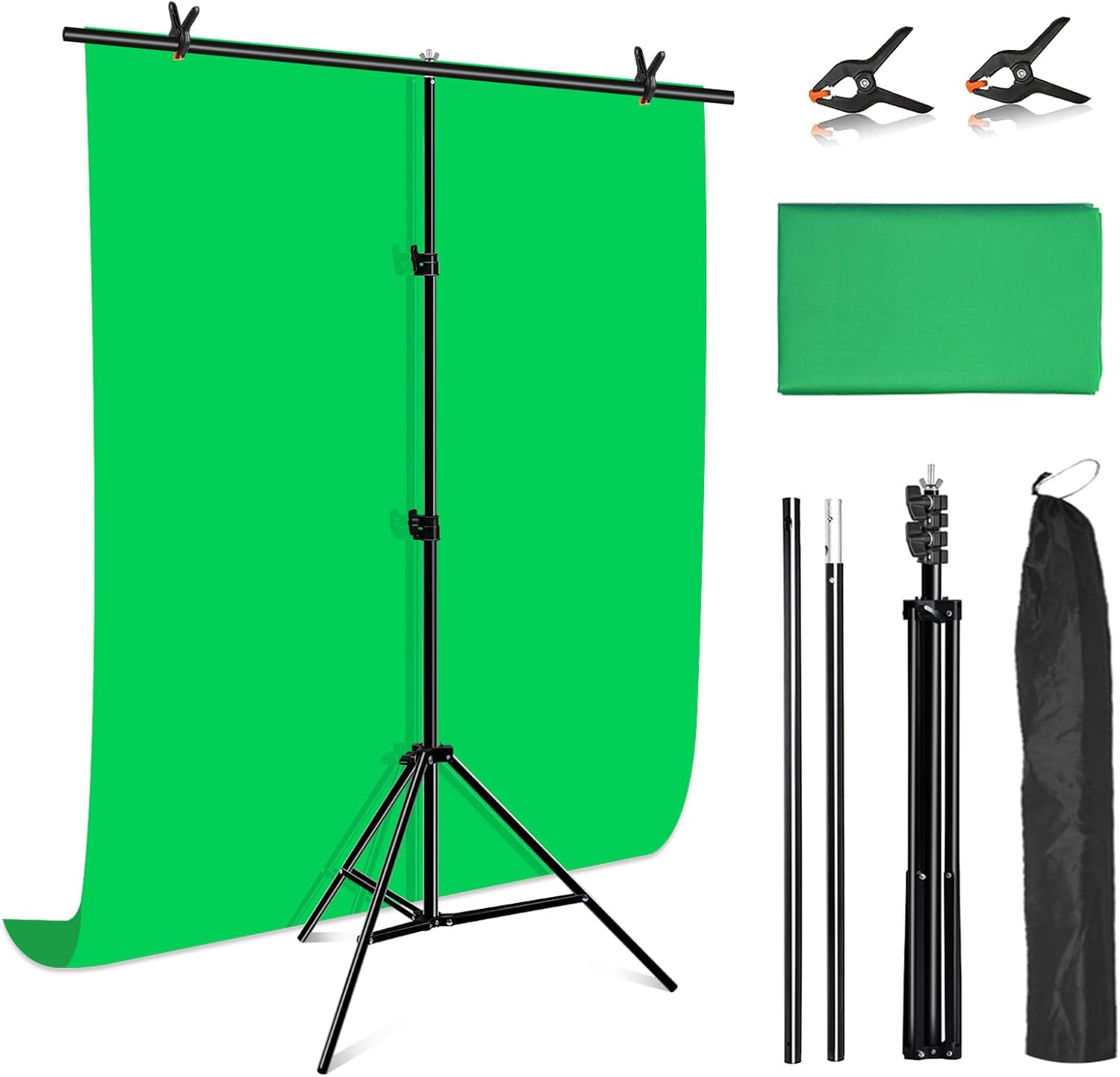PULUZ Greenscreen Backdrop with Stand 1x2m, 3.2x6.5ft Green Screen Background Stand, Green Screen Backdrop Kit with Clamp Carrying Bag for Gaming, Photo Studio, Video Recording, Streaming