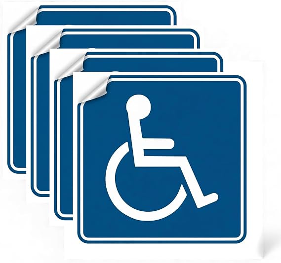 Pack of 4 Disabled/Wheelchair Symbol ADA Compliant Handicap Access Blue Stickers 3M Vinyl Decals (5"x5")