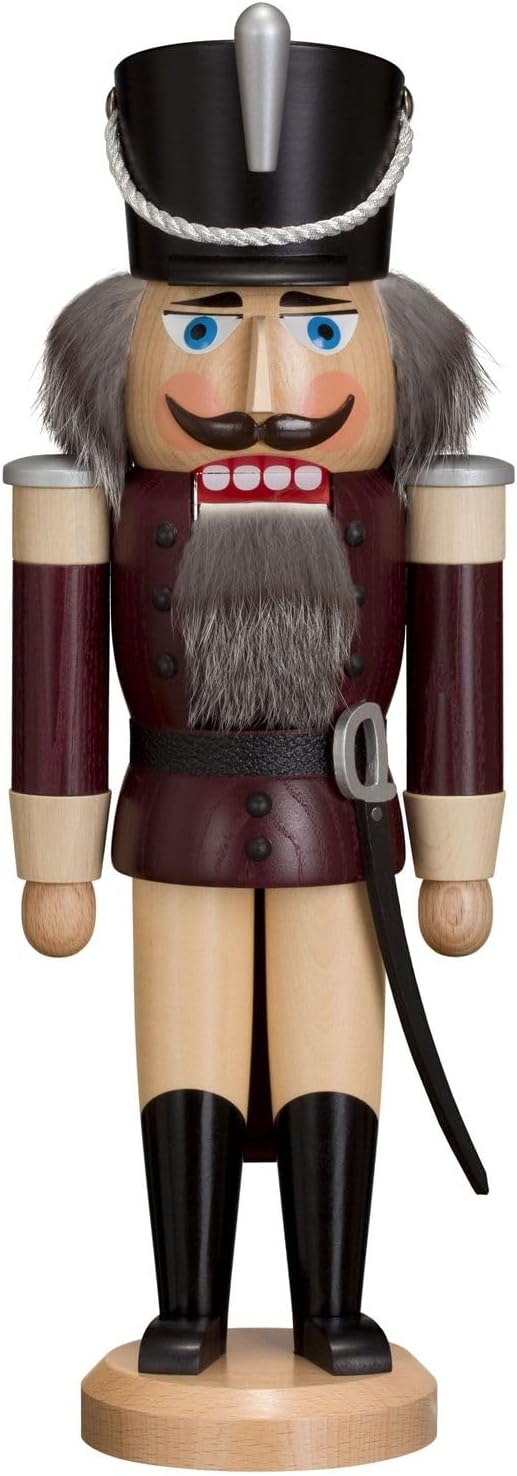 Seiffener Volkskunst German Nutcracker Hussar ash-Tree Aubergine, Height 37 cm / 15 inch, Original Erzgebirge