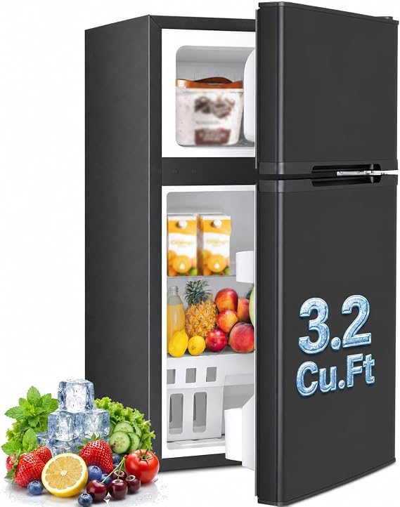 Kismile 3.2 Cu.Ft Mini Fridge with Freezer, Compact Refrigerator, Black