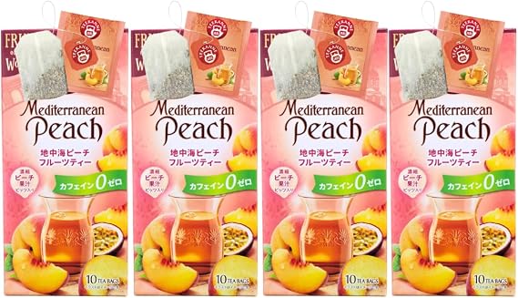 Pompador Mediterranean Peach Fruit Tea, 10 TB Included, 4 Boxes, Herbal Tea, Caffeine, Zero Decaffeinated, Peach Tea, Peach Juice, Tea Bag, Individually Packaged, Relaxed, Gift, Made in Germany