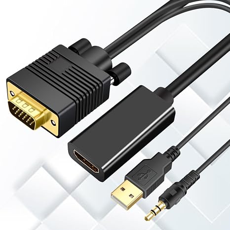 VGA (Sources) to HDMI(Display) Adapter, 1080P Converter with Audio+USB Power from VGA Computer/Laptop to HDMI TV/Monitor, Male to Female(1ft)