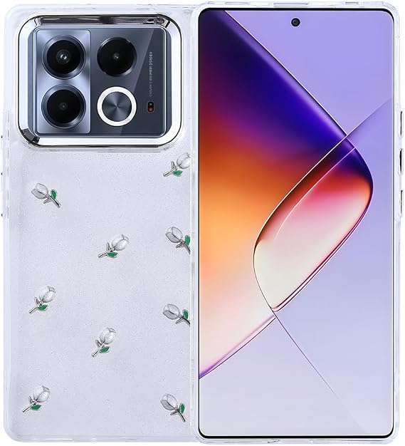 UnDePlus İnfinix Note 40 Pro ile uyumlu Kılıf Kabartmalı Kelebek-Kiraz-Çiçek Dizayn Şeffaf Kutup Kapak