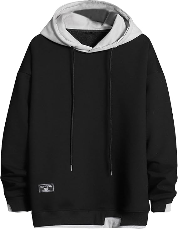 Men's Fashion Hoodies & Sweatshirts Casual Long Sleeve Knit Cotton Hooded Shirts Drawstring Gym Athletic Pullover men's sweatshirts no hood Black S