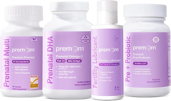 Premom Prenatal Probiotics + DHA Fish Oil + Formula Vitamin + Fertility Lubricant 2 Fl Oz