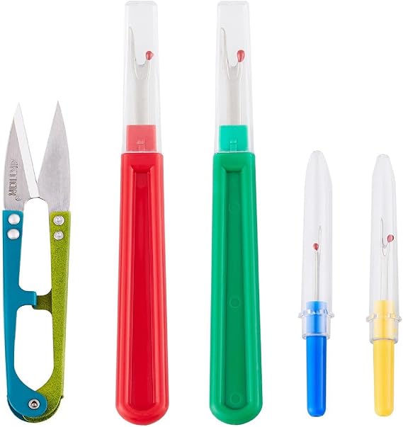 GDMINLO 5 Pieces Colorful Seam Ripper Assortment Thread Remover Kit 2 Big and 2 Small Handy Stitch Sewing Tools with 1 Scissors for Removing Unwanted Hems and Seams