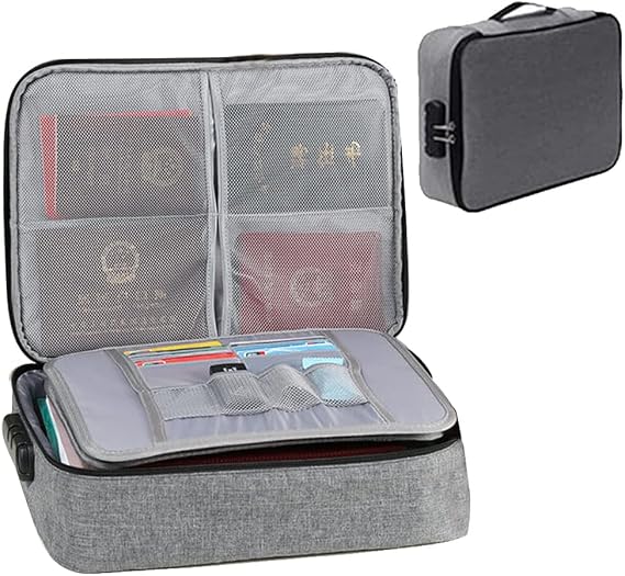 Fireproof Document Bag with Lock, Waterproof Safe File Storage Organizer Bag, Large Capacity for Home Office Travel, Important Files, Passport, Certificates, Legal Documents