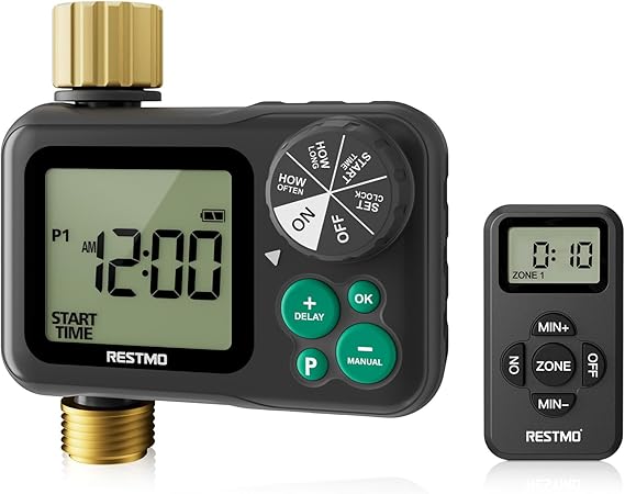RESTMO Remote Control Brass Sprinkler Timer for Outdoor Hose Faucet