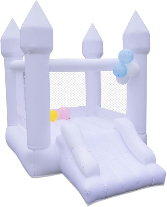 White Bounce House Small Mini 6ftx8ft Indoor Inflatable Bouncy House with Slide for Toddlers Kids1-8 Blower Included
