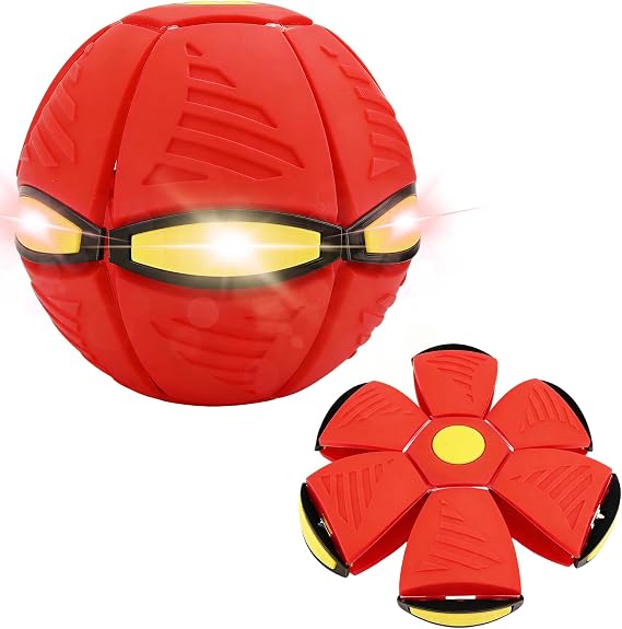 Magic Bouncing Ball,Magic Flying Saucer Bouncy Ball,Family and Pet Interactive Toys, Magic Flying Saucer, Magical Pop Up Metaball with 6 Light,Dual Form Freely Switchable (Red)