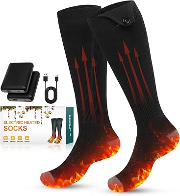 Heated Socks, 5000mAh Rechargeable Electric Socks for Men Women, 3 Heating Settings Washable Heated Sock for Fishing Skiing Hunting Hiking Skating, Christmas Stocking Stuffers Gifts