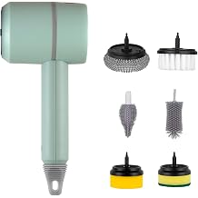 Cordless Electric Spin Scrubber, Electric DishGun Cleaning Brush, with 6 Replaceable Brush Heads Power Scrubber, for Bathroom Floor Window Kitchen Sink Dish Pot (Green)