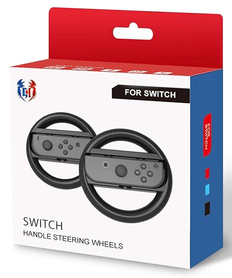 GH Switch 1 Steering Wheel Compatible with Mario Kart 8 Deluxe and Booster Course Pass (DLC), Racing Wheel Accessories Compatible with Nintendo Switch 1/Switch OLED Joy Con Controller (Black, 2 Pack)