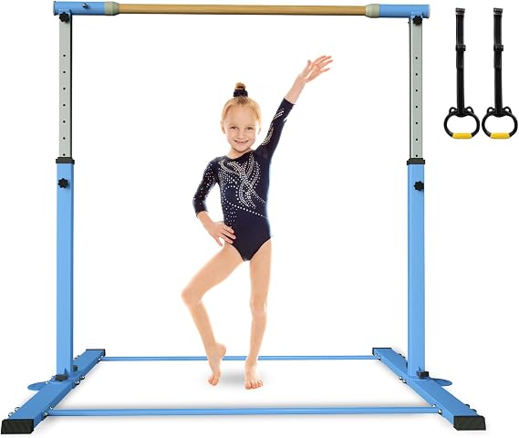 YIintruan Gymnastic Kip Bar,Horizontal Bar for Kids Girls Junior,3' to 5' Adjustable Height,Home Gym Equipment,Ideal for Indoor and Home Training,300lbs Weight Capacity