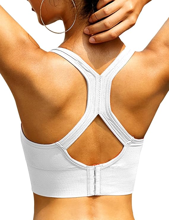 Sports Bras for Women - High Impact Support Adjustable Straps Racerback with Padding Workout Bras Yoga Bra (White, Large)