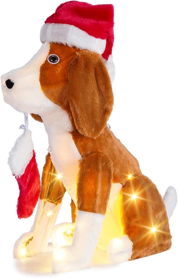 25 Inch Pre-Lit Dog Christmas Decoration, 36 LED Lighted Plug-in Dog Decor