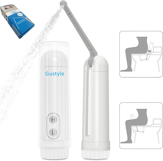 Portable Travel Bidet by GUSTYLE, IPX6 Waterproof Electric Bidet Sprayer with Automatic Decompression Film and Nozzle 180 Degree Adjustment (140ml)