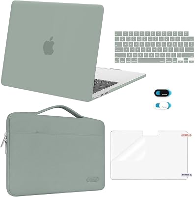 MOSISO Compatible with MacBook Air 13 inch Case 2026 2025 2024 2023 2022 M4 A3240 M3 A3113 M2 A2681, Hard Shell&Sleeve Bag&Keyboard Skin&Webcam Cover&Screen Film for MacBook Air 13.6, Antique Green