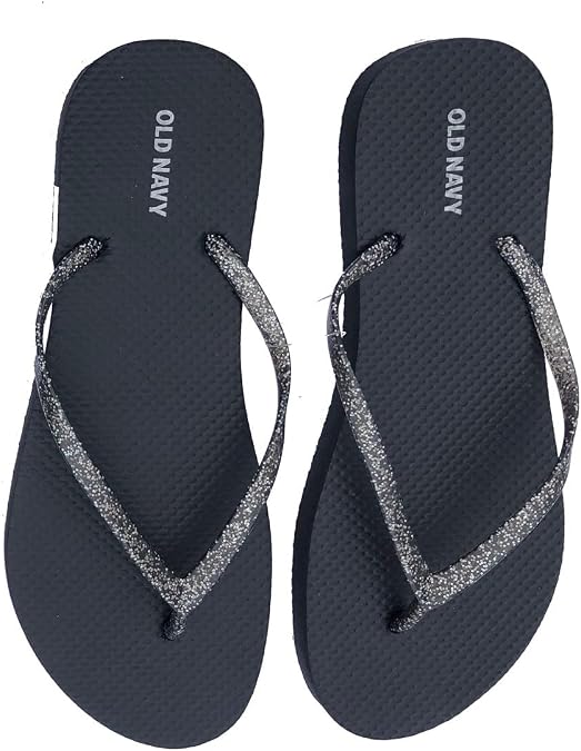 Old Navy Women Beach Summer Casual Flip Flop Sandals (9 Black Glitter)