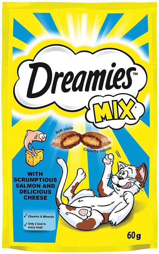 Dreamies Dry Cat Reward Food with Salmon and Cheese, 60 G