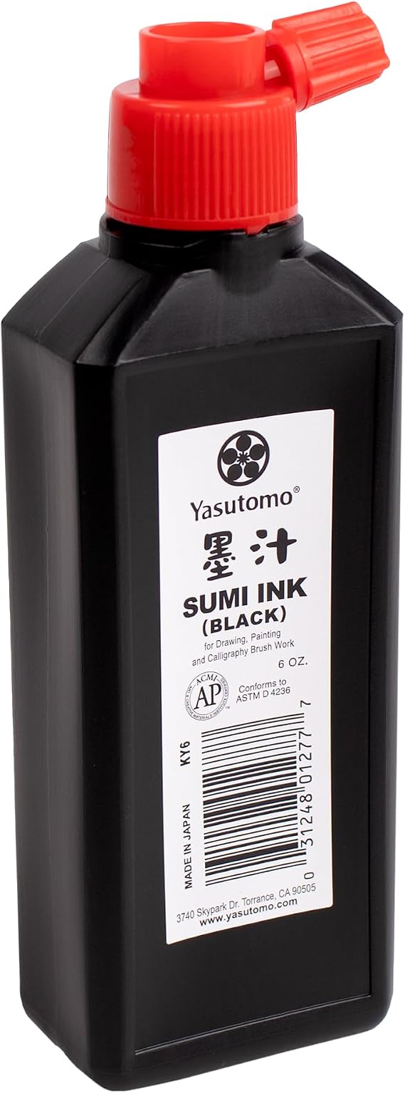 Yasutomo Bokuju Liquid Ink - 6oz Sumi Ink for Calligraphy and Artwork - Black Drawing Ink for use with Japanese Ink Brushes and Dip Pens