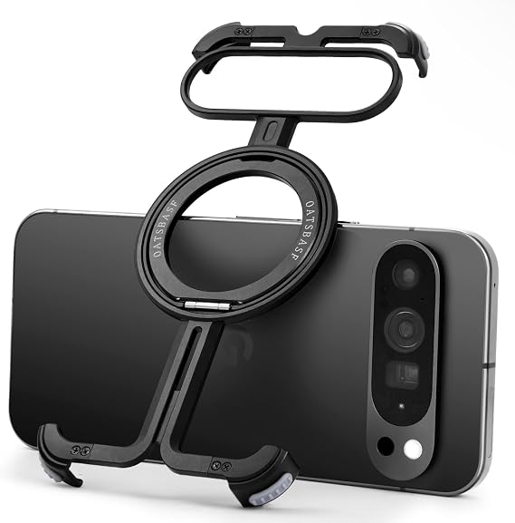 OATSBASF Bumper Case for Google Pixel 9 Pro XL, Invisible Magnetic O-Ring Stand Case, Minimalist Phone Case for Google Pixel 9 Pro XL, Frameless Design, Black